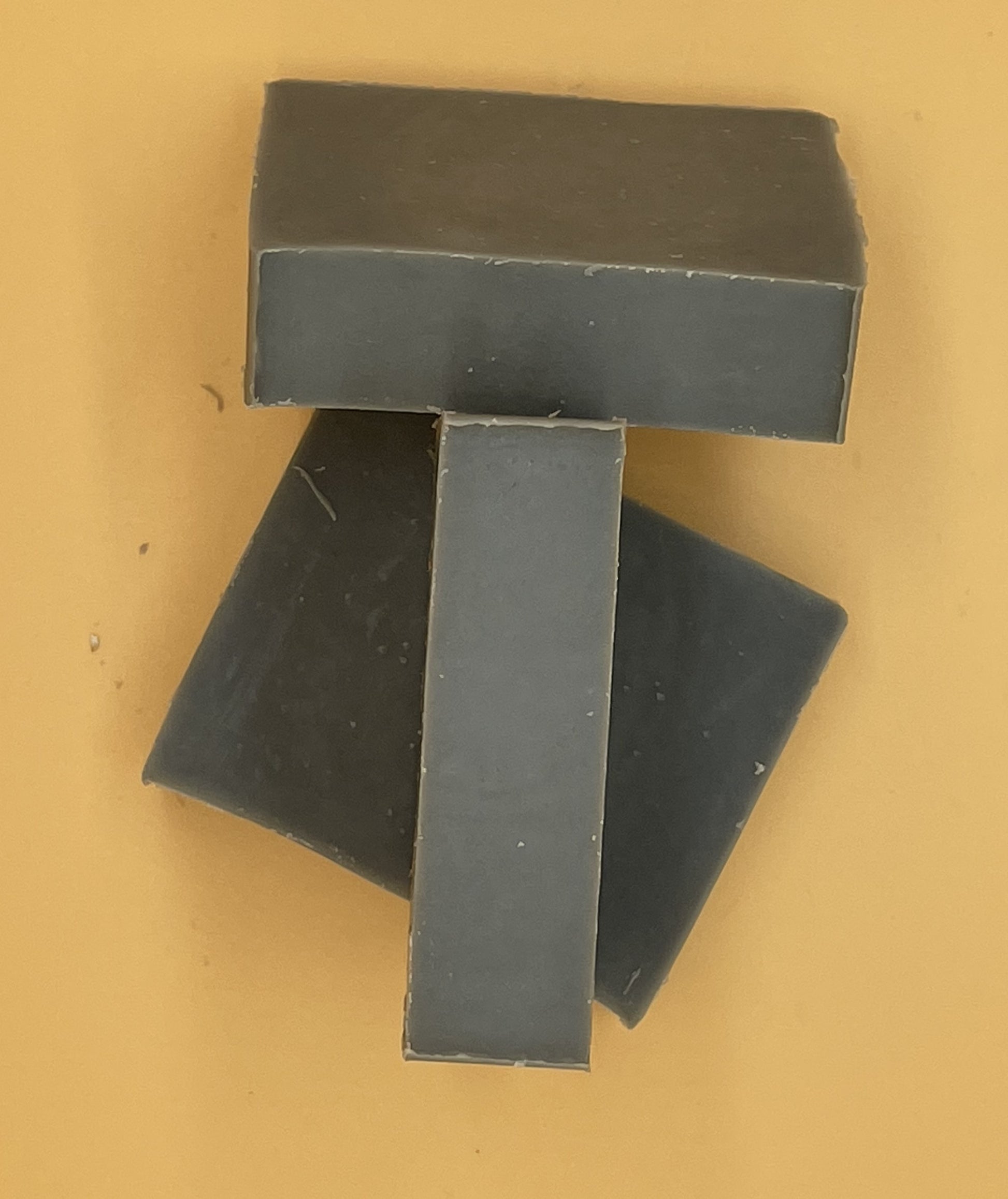 Stack of Sandalwood Bergamot handmade tallow soap bars top view — gray Steel Works mica color, artisan soap by Talley’s Soap Co.