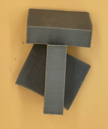 Stack of Sandalwood Bergamot handmade tallow soap bars top view — gray Steel Works mica color, artisan soap by Talley’s Soap Co.